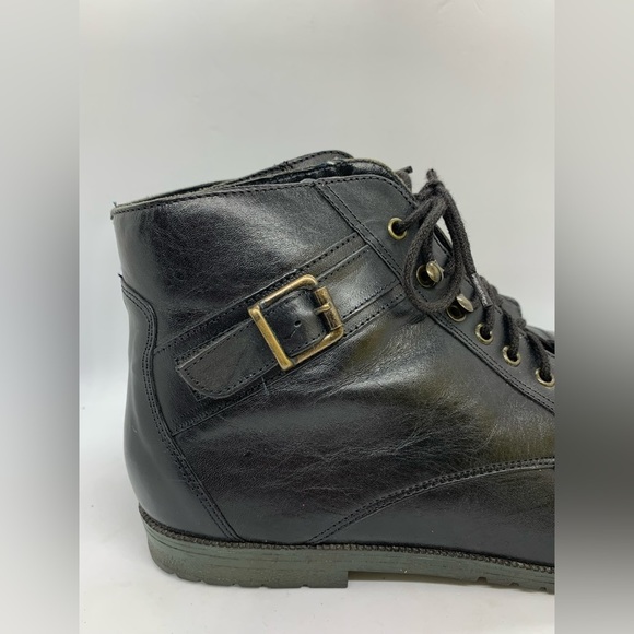 Vintage Sandra Miller Hardy Black Buckle Leather Lace Up Ankle Boot Size 8.5 - Picture 12 of 12